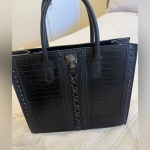 Aldo.Elegant Black Croc-Embossed Tote Bag